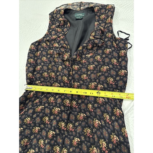 Ralph Lauren 100% Silk Long Floral Print FrontButton Down Sleeveless Dress Sz 14 - Picture 13 of 14